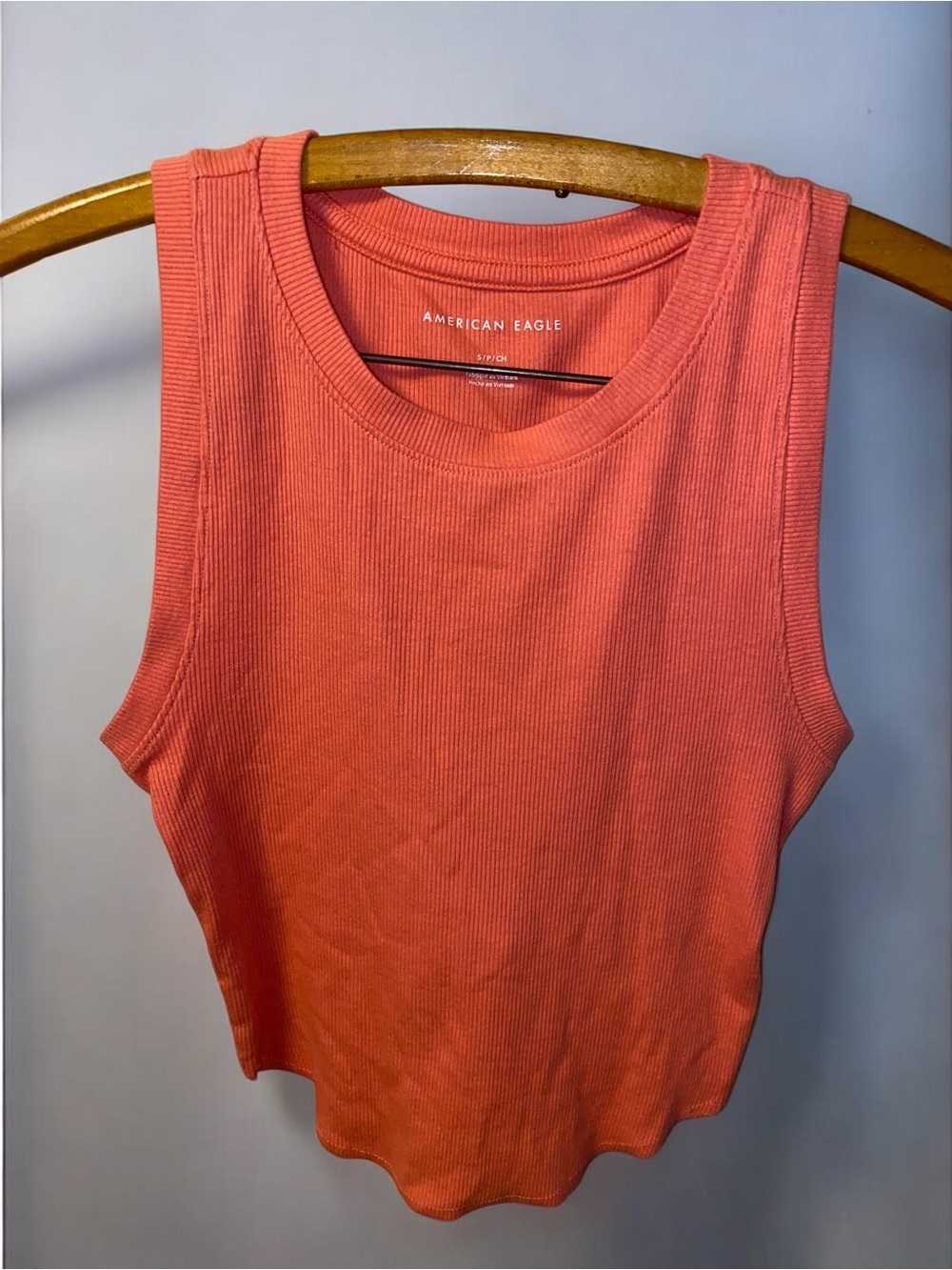 American Eagle Ribbed Curved Hem Crop Tank Coral Pink S